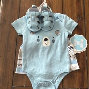 Baby Blue Bear Onesie, Shorts and Sandals Set